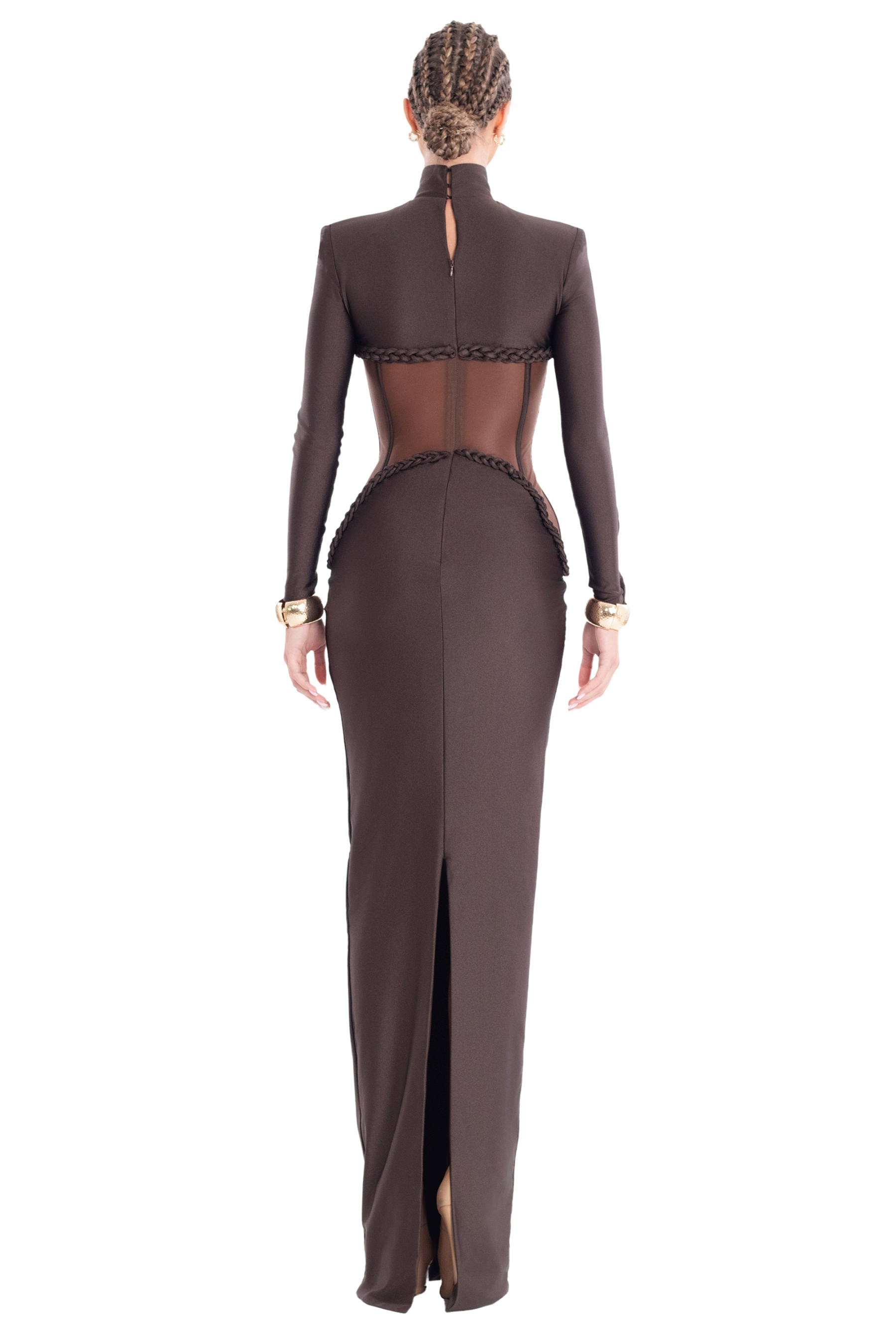 Solid Decorative Rope Long Sleeve Maxi Dress