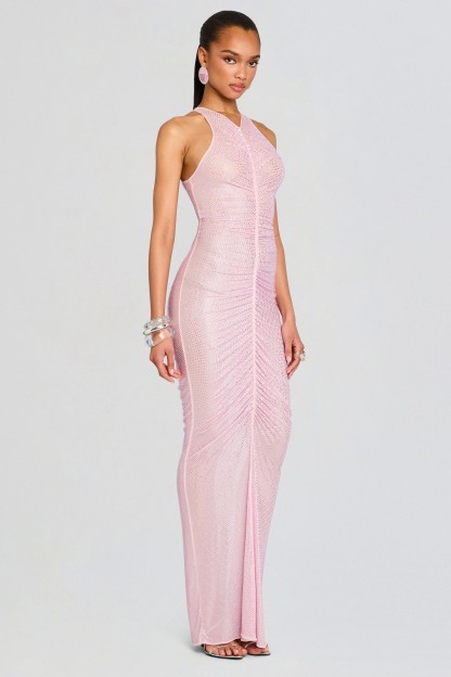 Rhinestone Gathering Sleeeveless Maxi Dress