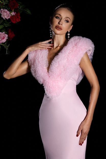 Mesh Splicing  Bandage V-Neck Midi Dress