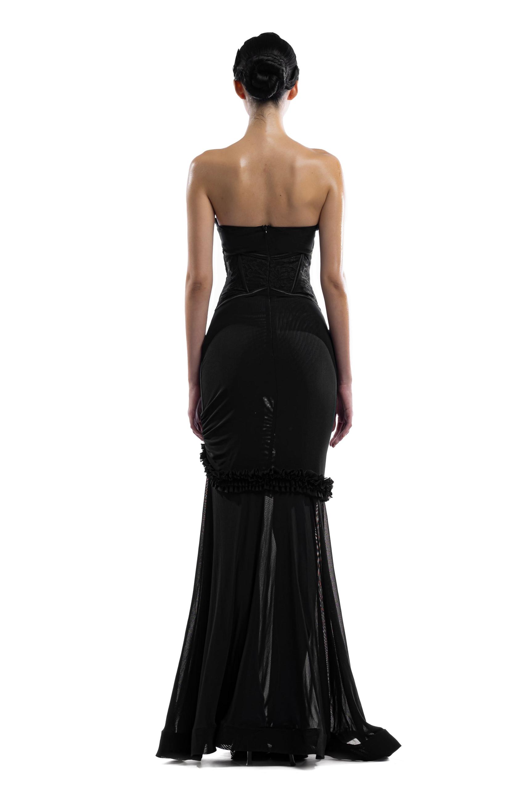 3D Flower Mesh Cut-Out Corset Maxi Dress