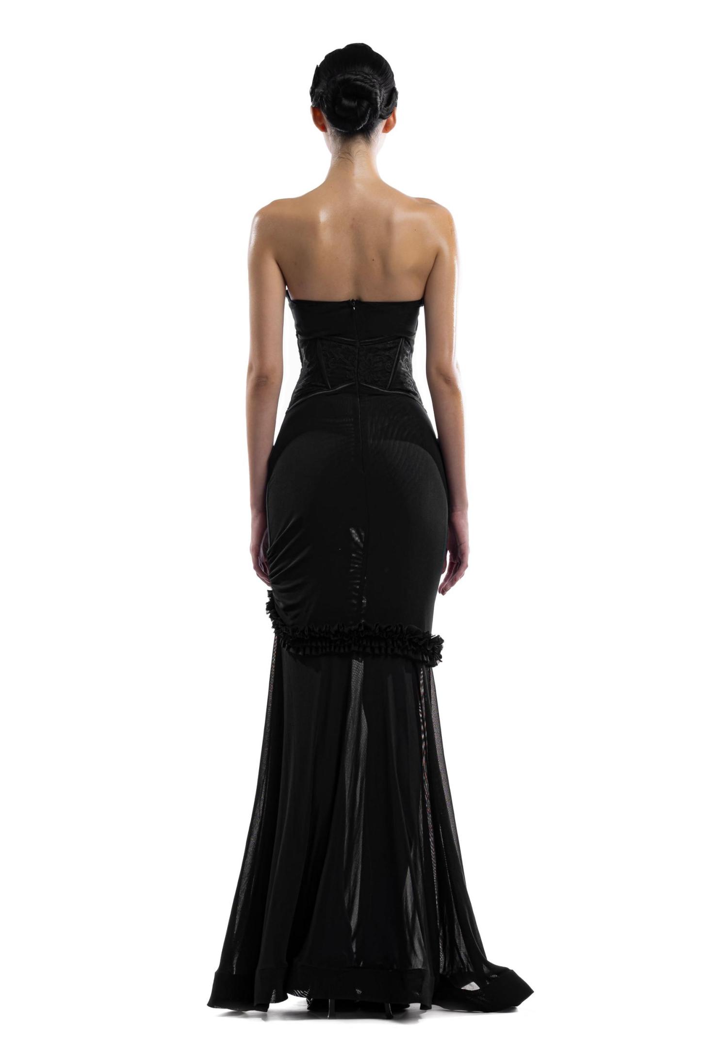 3D Flower Mesh Cut-Out Corset Maxi Dress