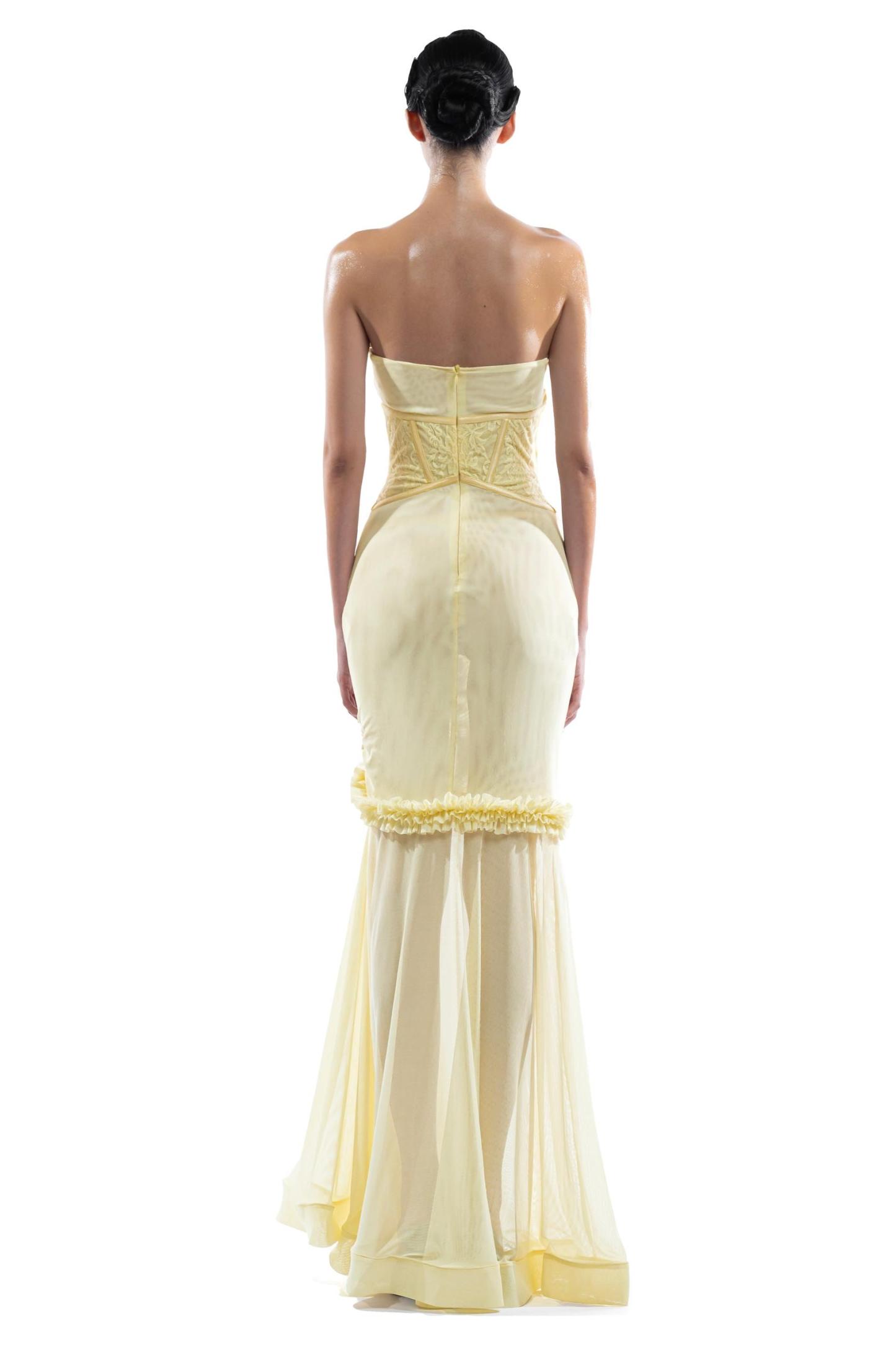 3D Flower Mesh Cut-Out Corset Maxi Dress