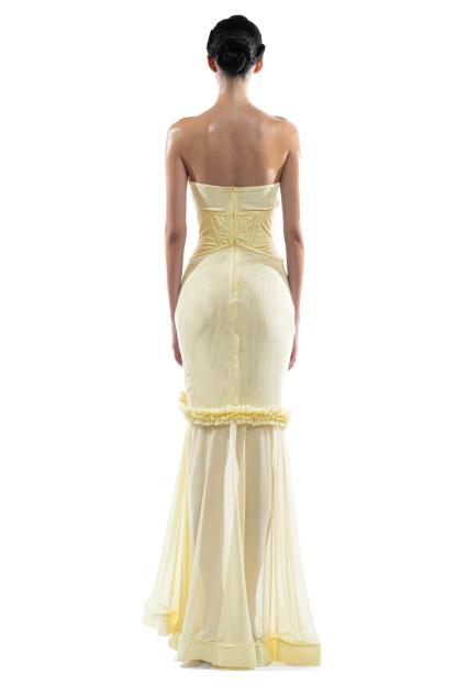 3D Flower Mesh Cut-Out Corset Maxi Dress