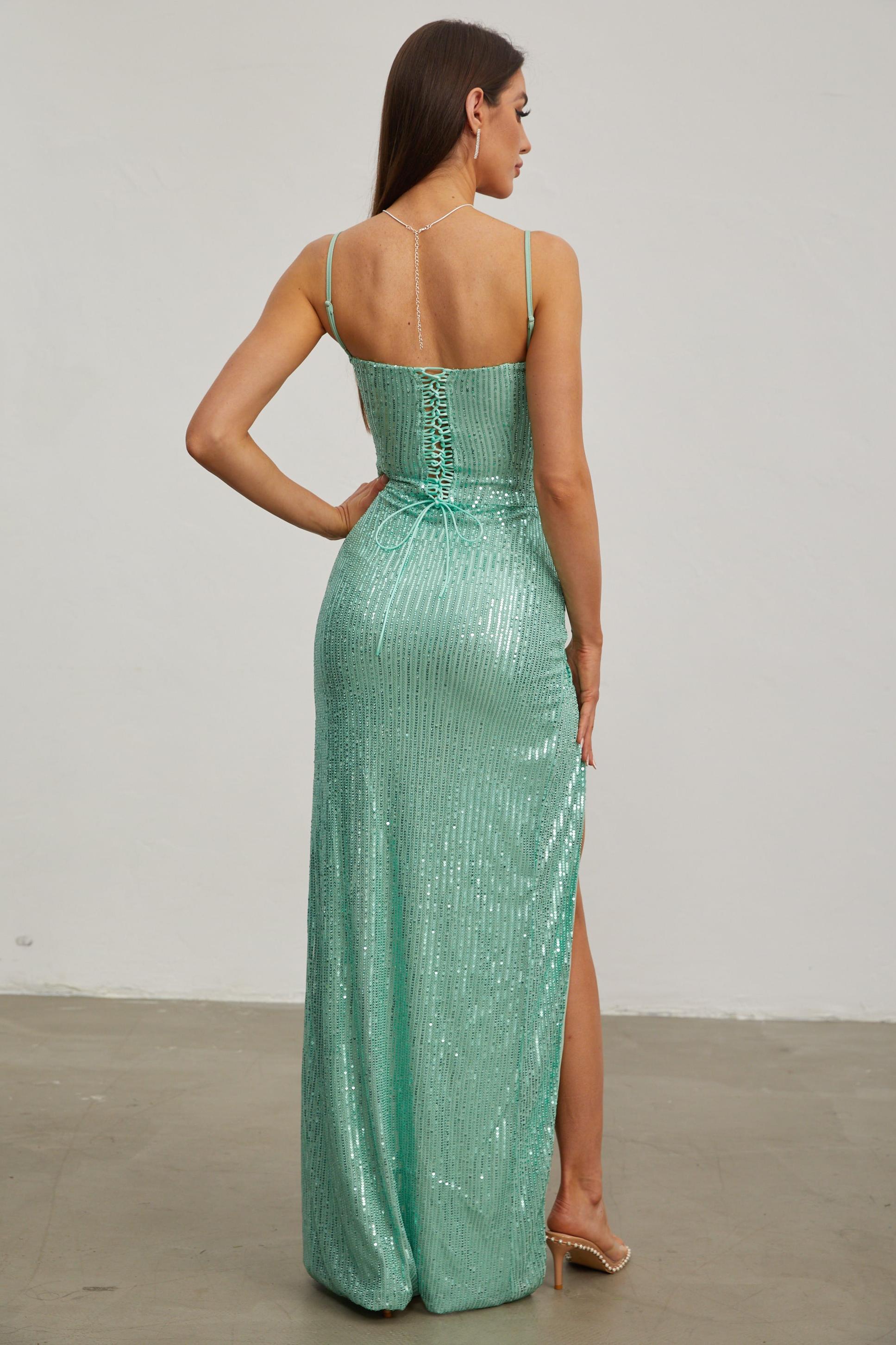 Sequin Knotted Lace-Up Maxi Dress