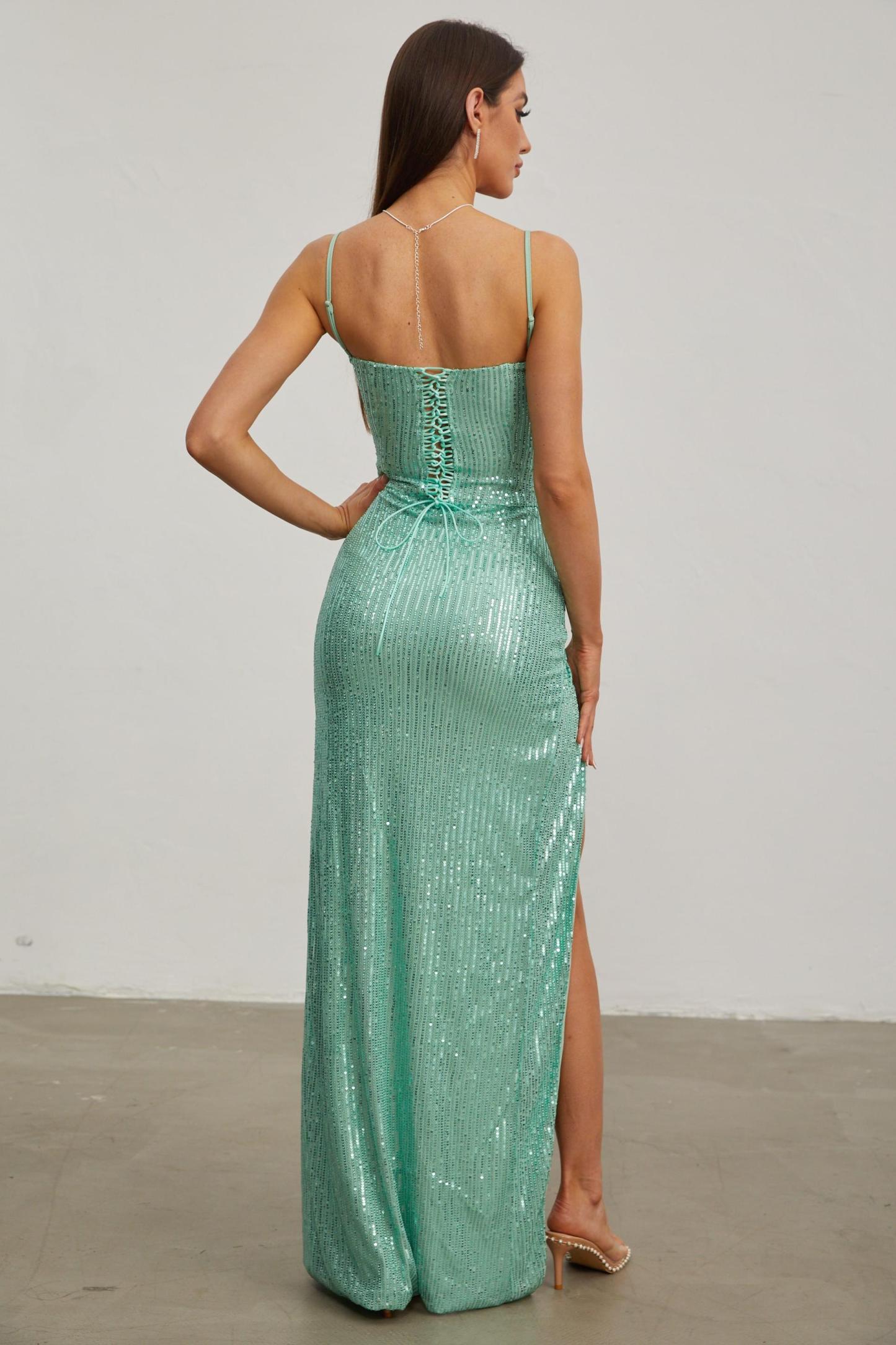 Sequin Knotted Lace-Up Maxi Dress