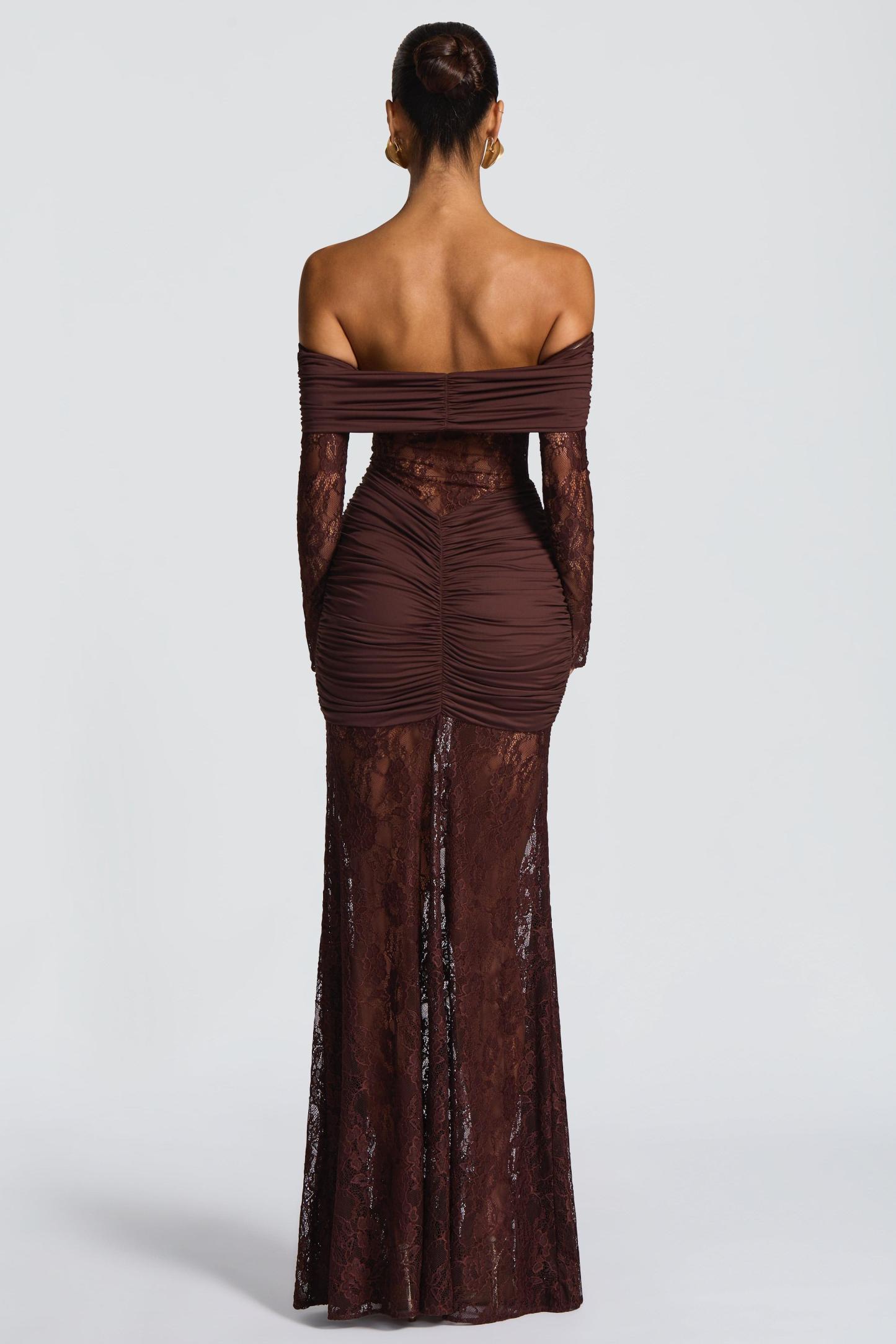 Lace Long Sleeve Strapless Maxi Dress