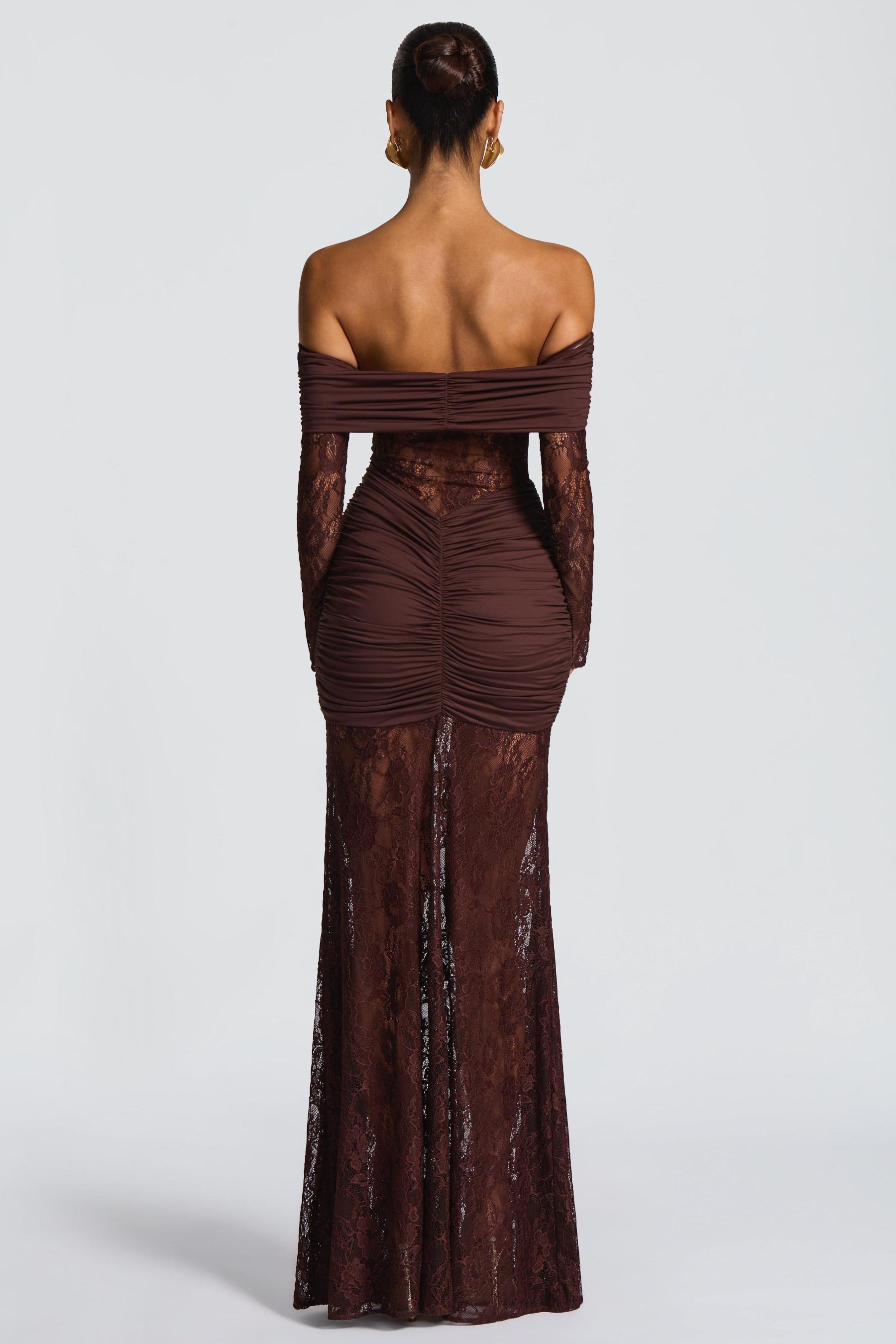 Lace Long Sleeve Strapless Maxi Dress