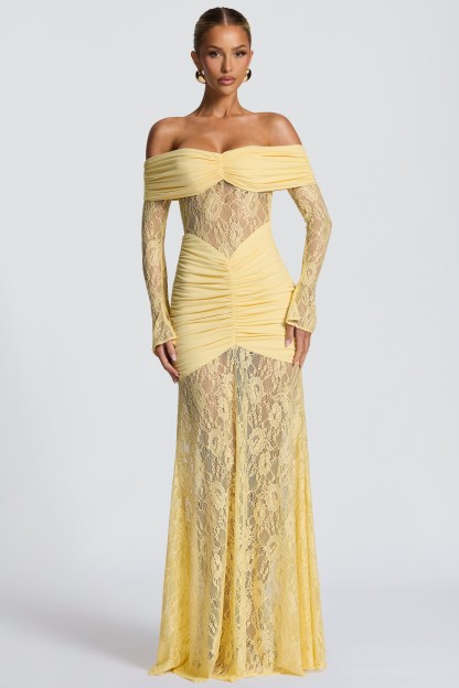 Lace Long Sleeve Strapless Maxi Dress