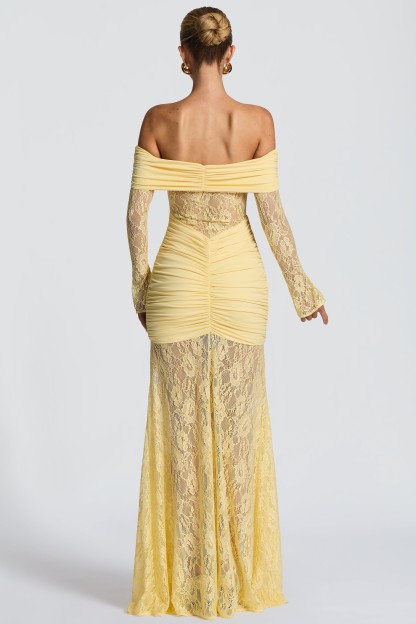 Lace Long Sleeve Strapless Maxi Dress