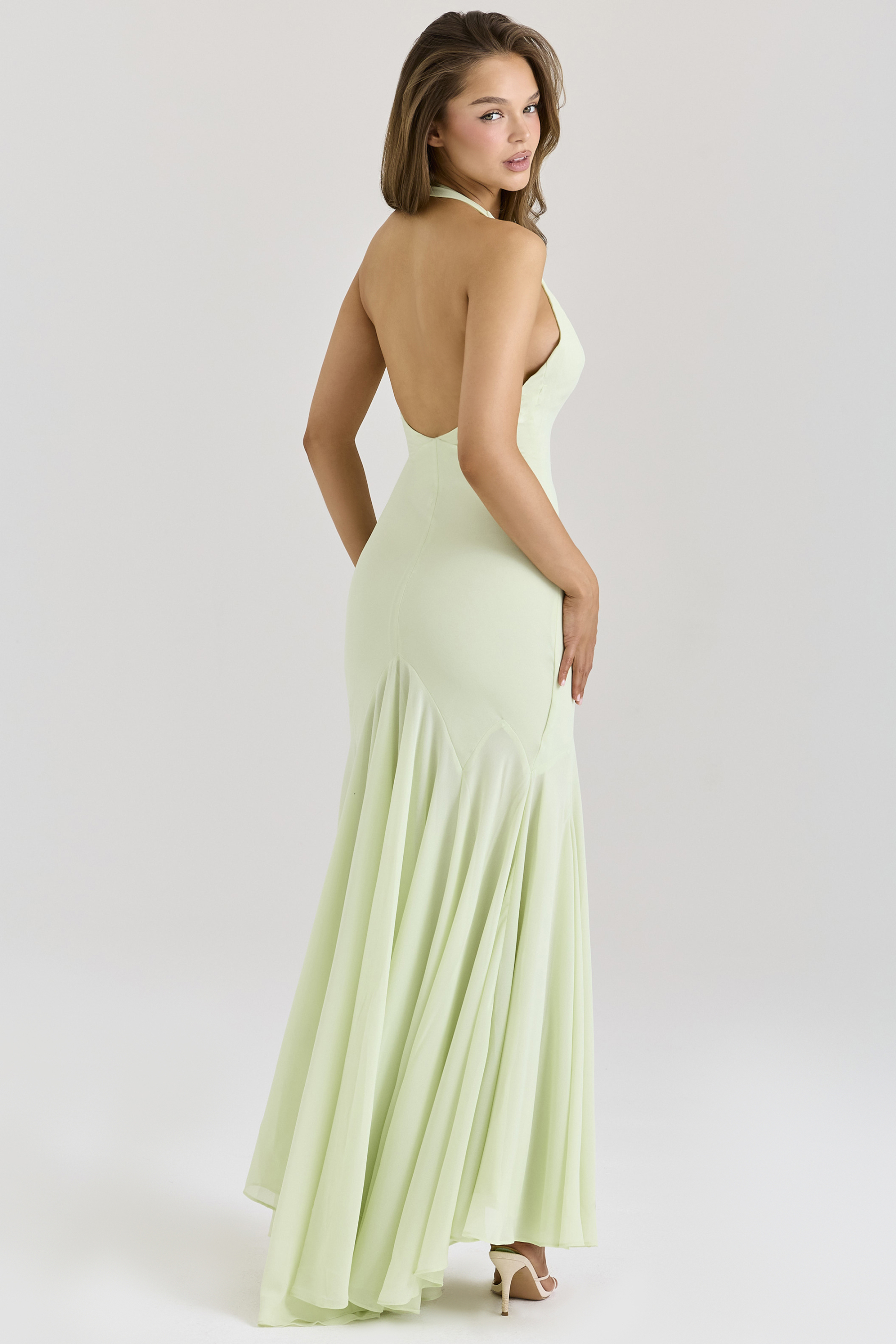 Halter Neck Mesh Backless Maxi Dress