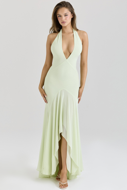 Halter Neck Mesh Backless Maxi Dress