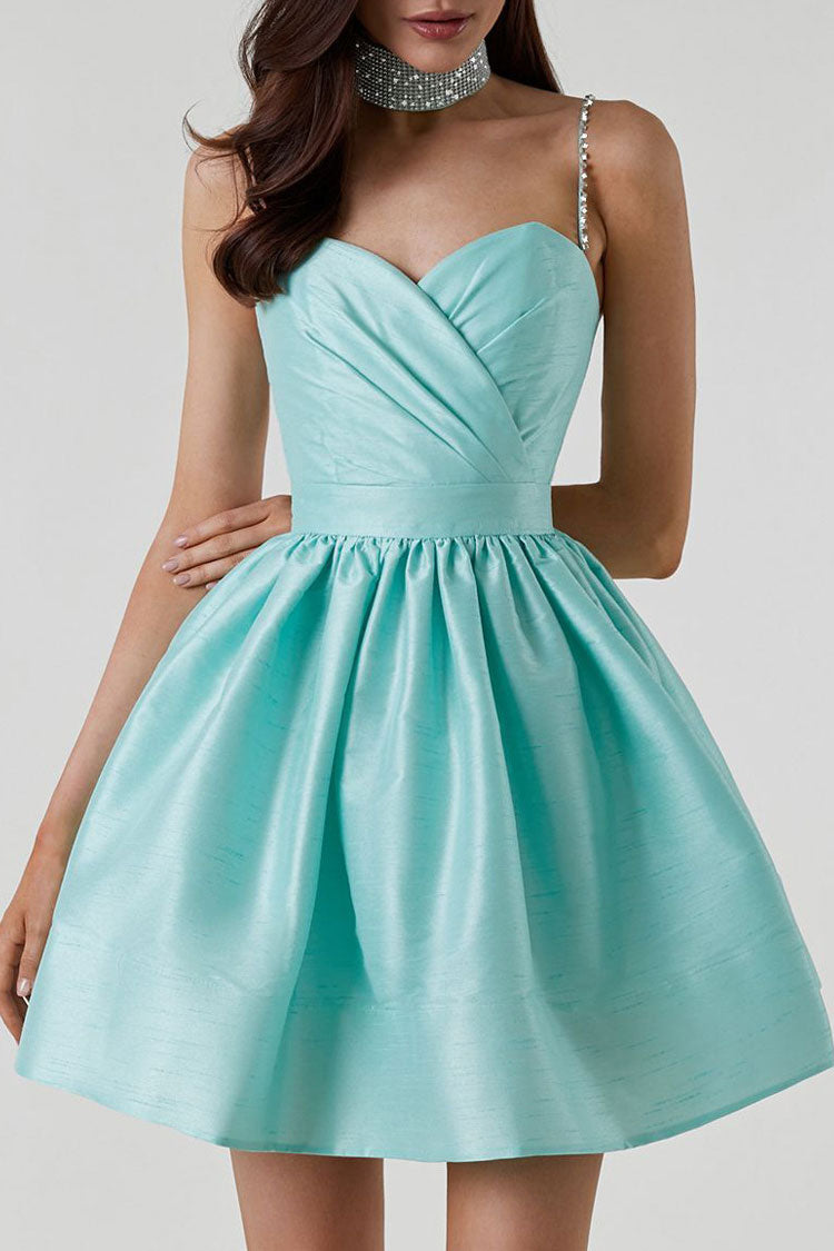 Minivestido lencero con escote corazón y pedrería