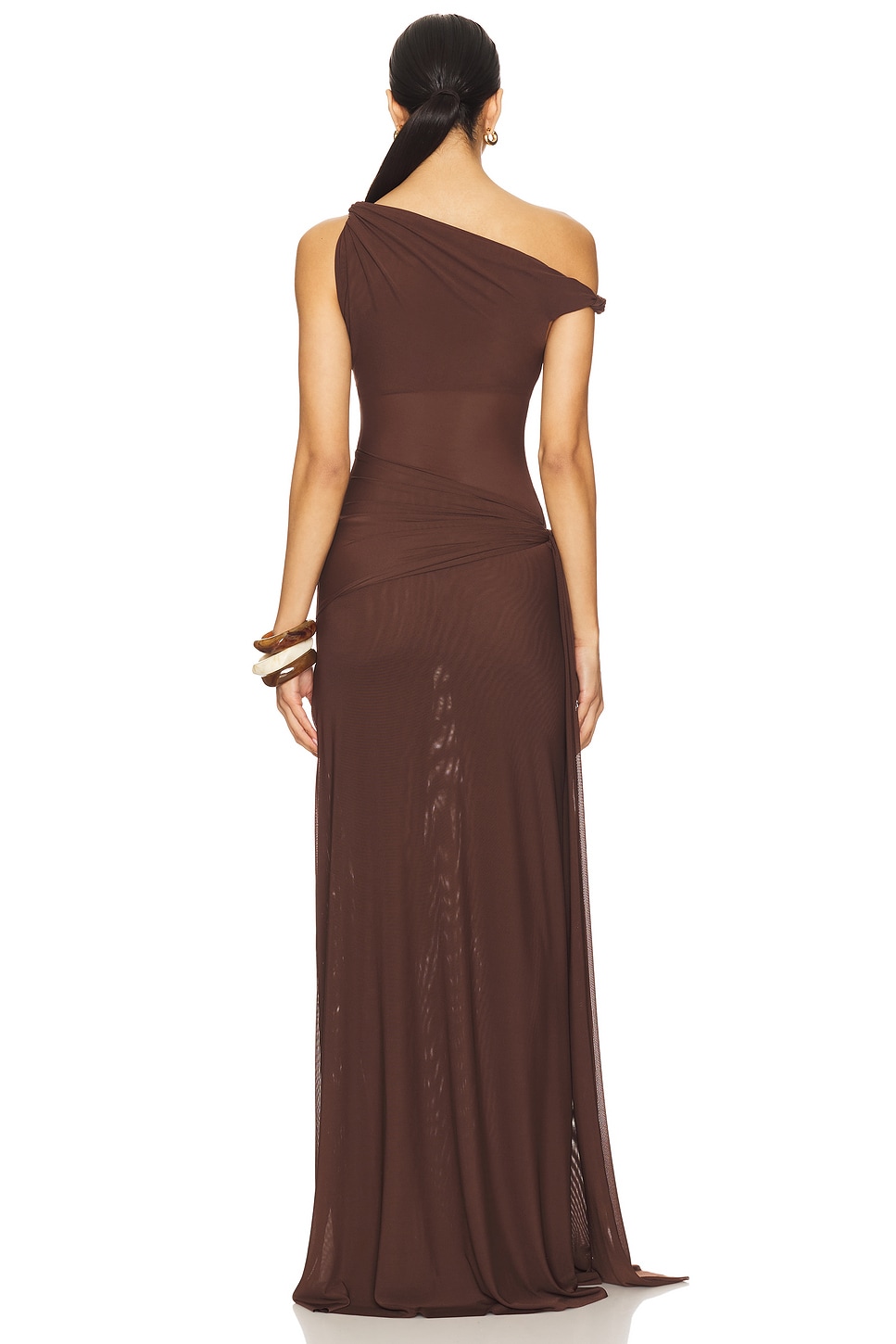 Mesh Off-Shoulder Knotted Maxi Dress