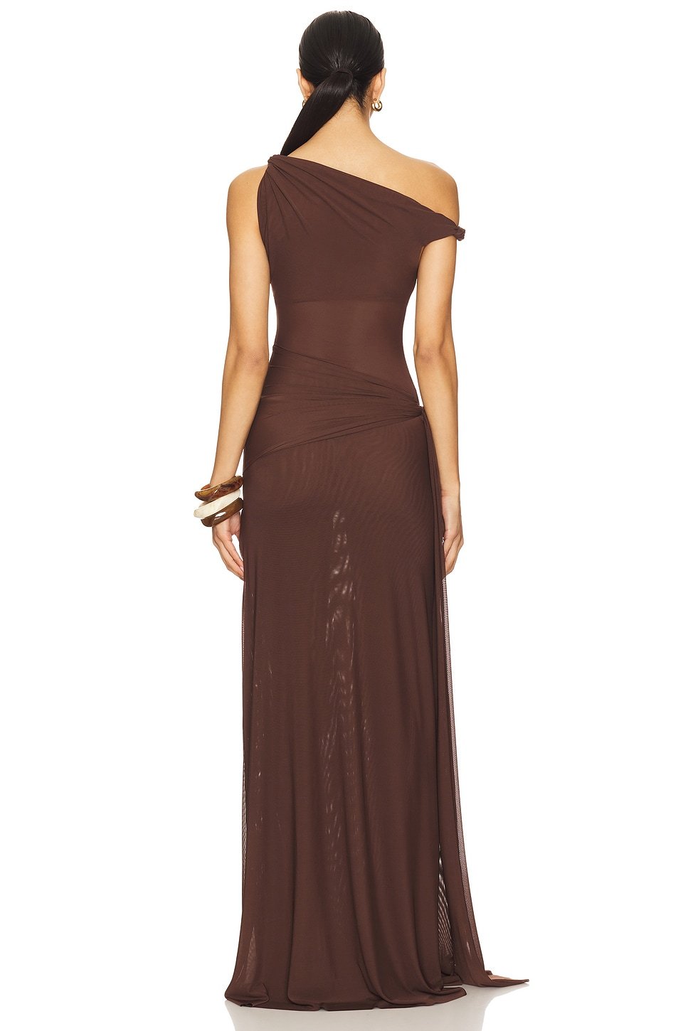 Mesh Off-Shoulder Knotted Maxi Dress