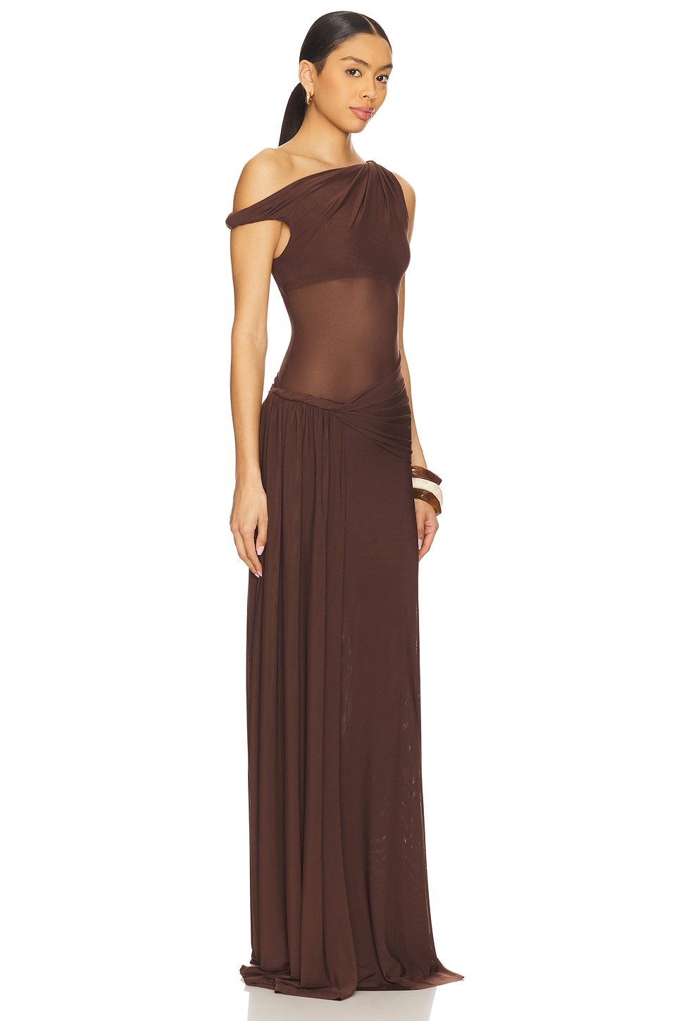Mesh Off-Shoulder Knotted Maxi Dress