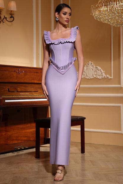 Bandage Frill Beaded Maxi Dress