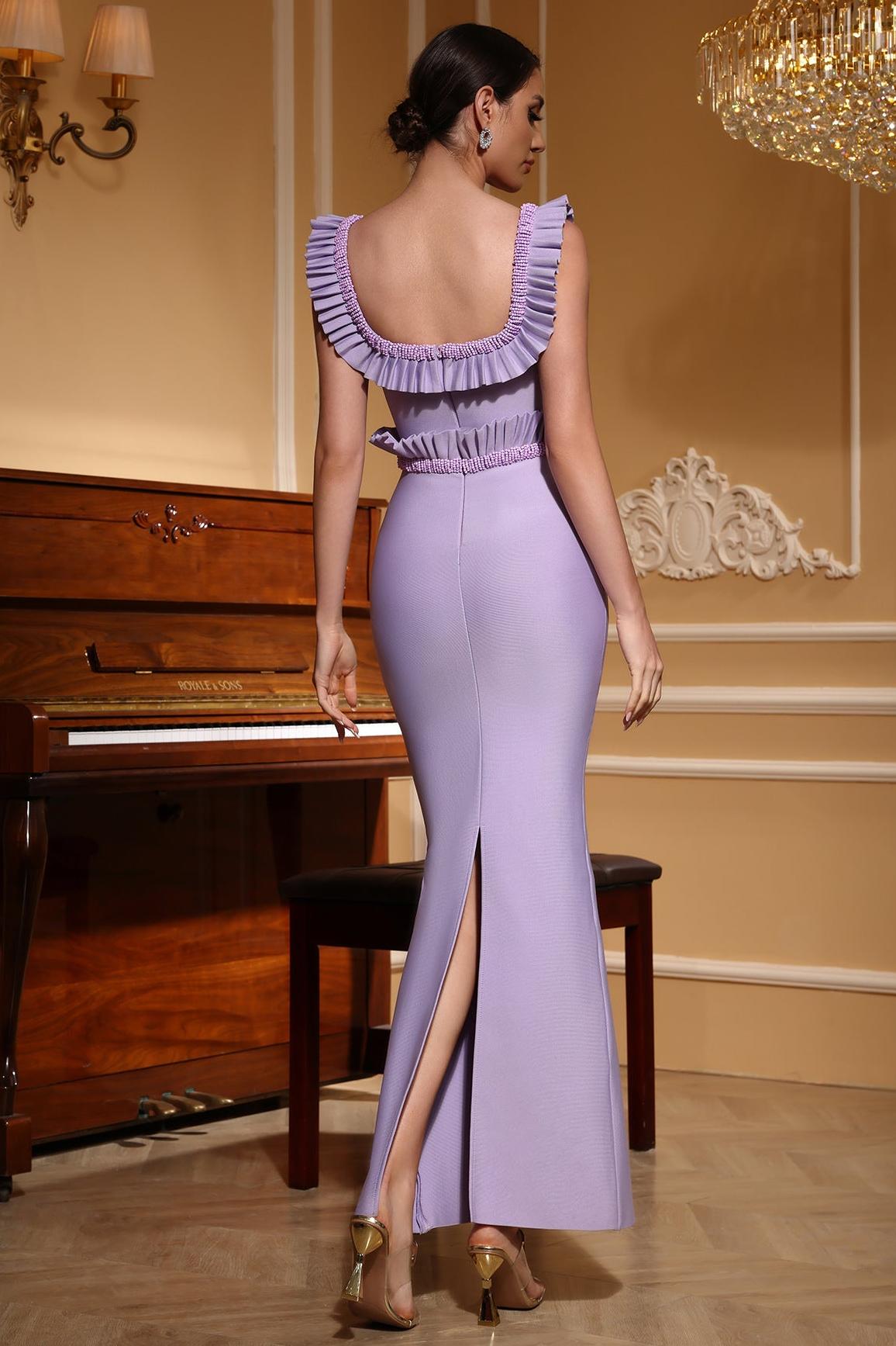 Bandage Frill Beaded Maxi Dress