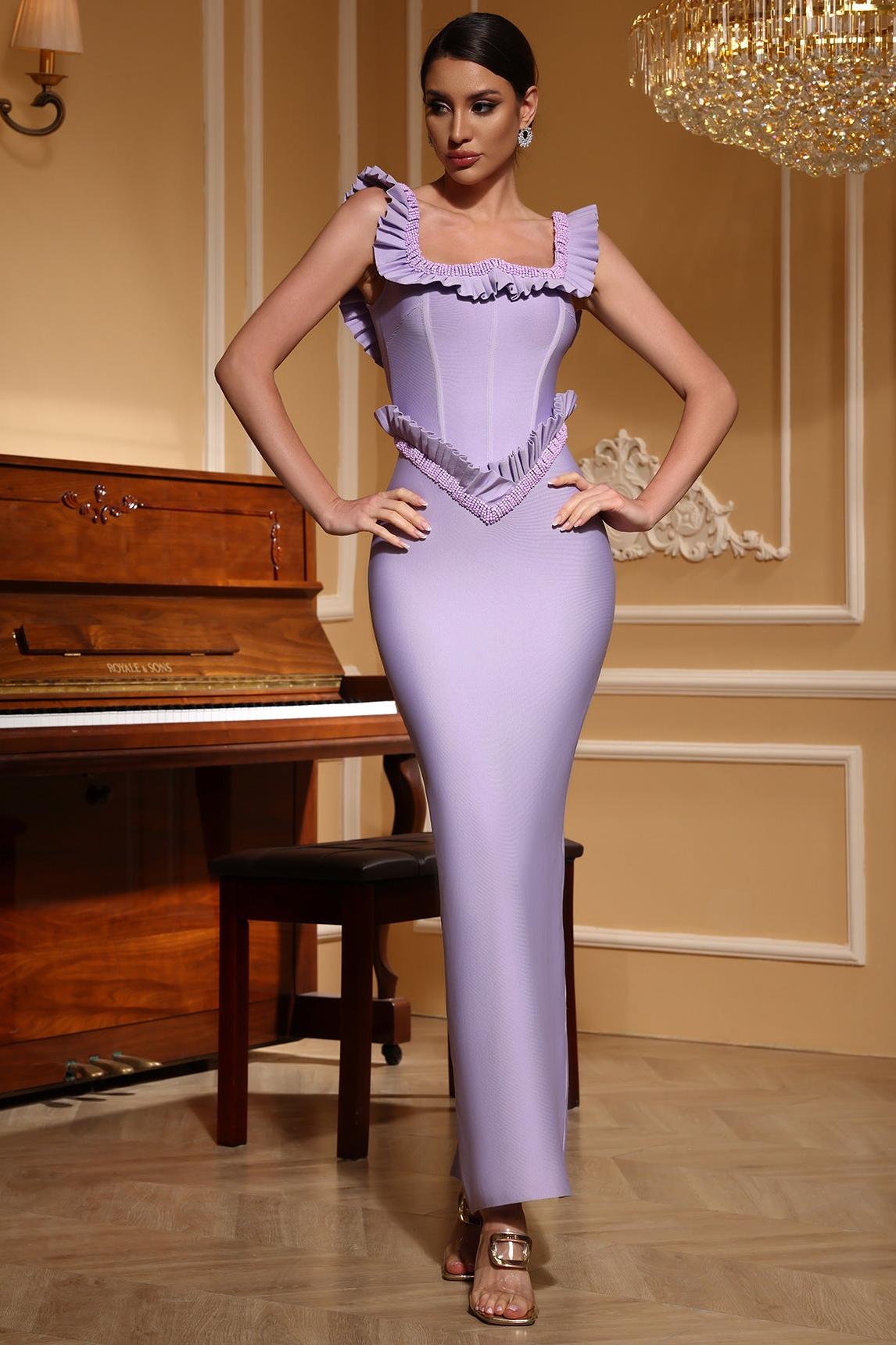 Bandage Frill Beaded Maxi Dress