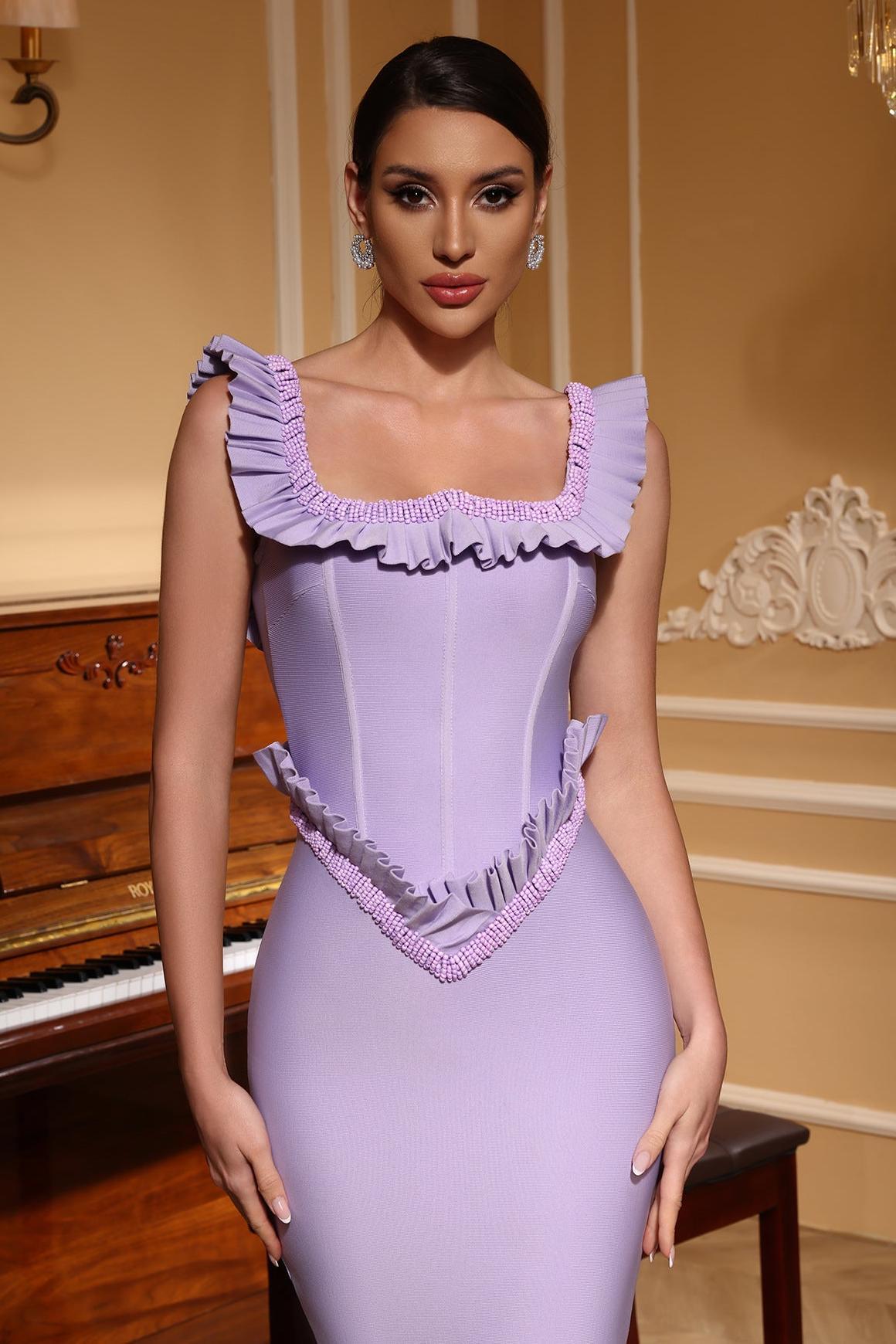 Bandage Frill Beaded Maxi Dress