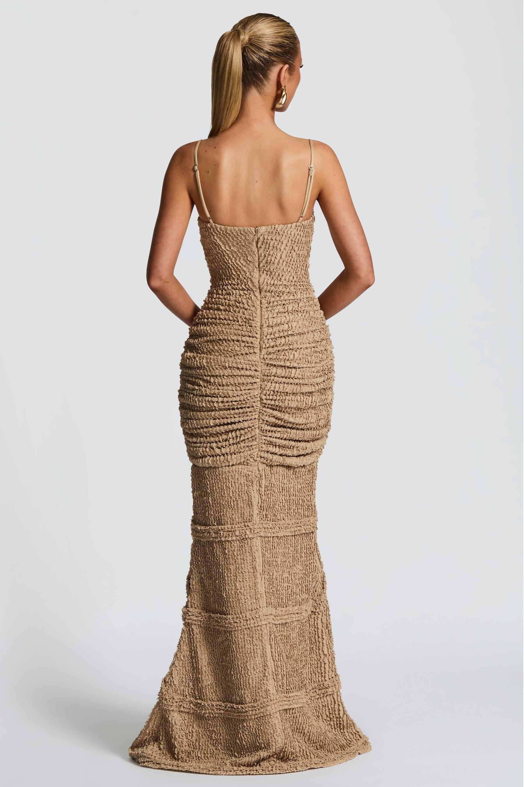 Cut-Out Frill Slit Maxi Dress