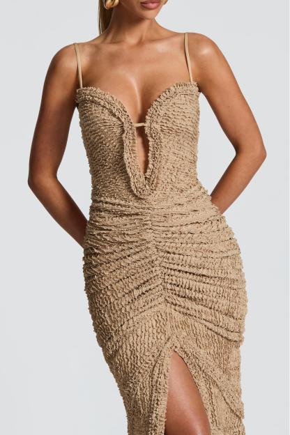 Cut-Out Frill Slit Maxi Dress