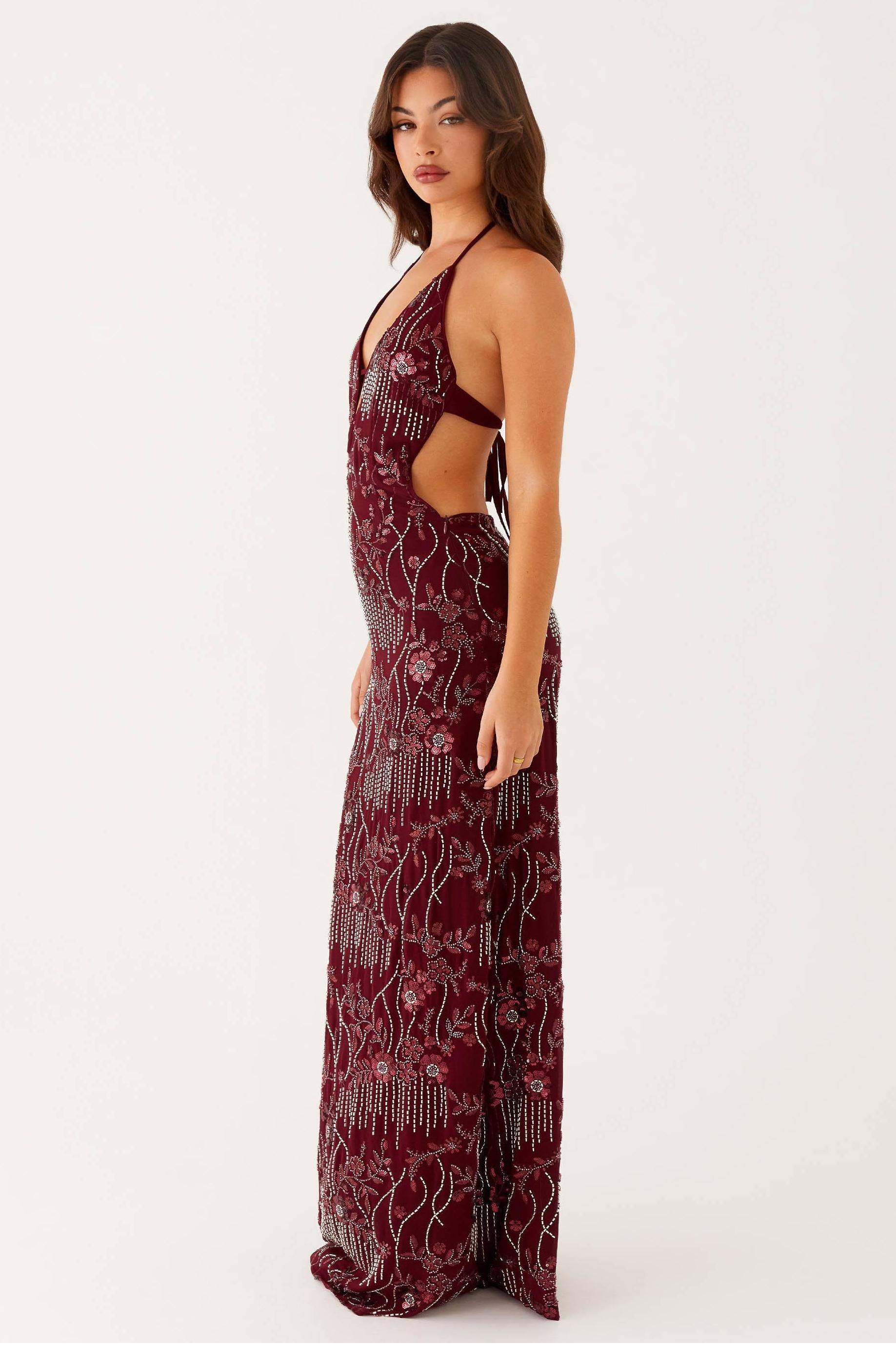 Sequin Backless Lace-Up Maxi Dress