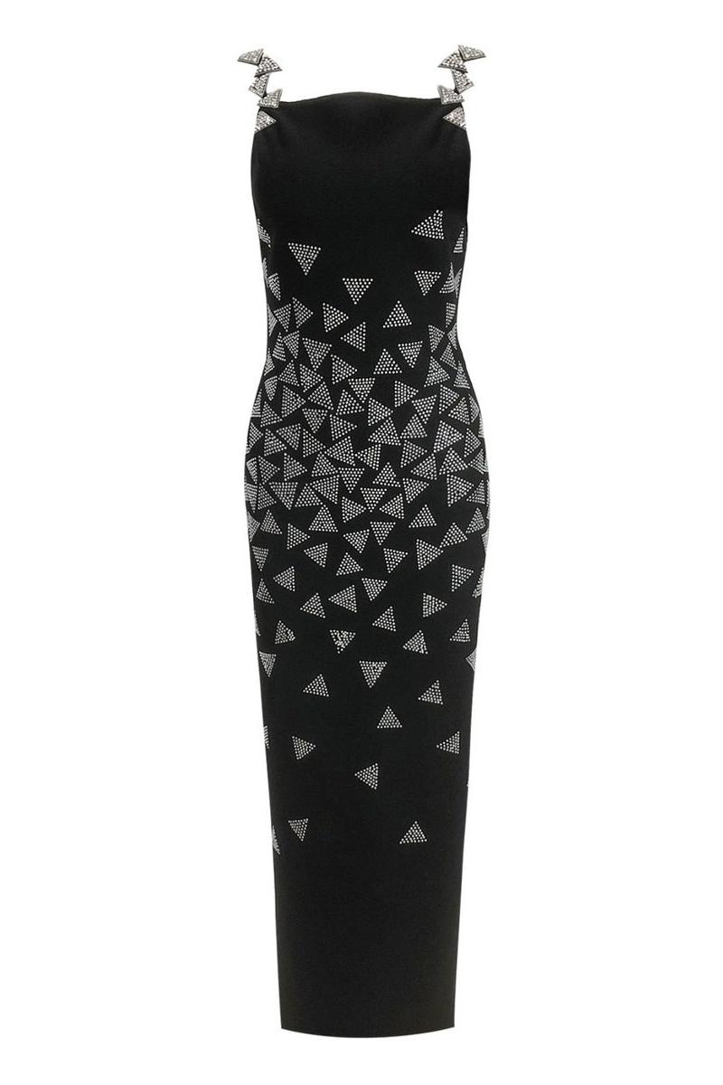 Rhinestone Bandage Slit Maxi Dress