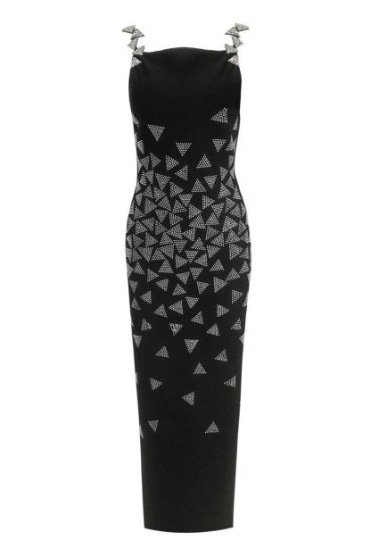 Rhinestone Bandage Slit Maxi Dress