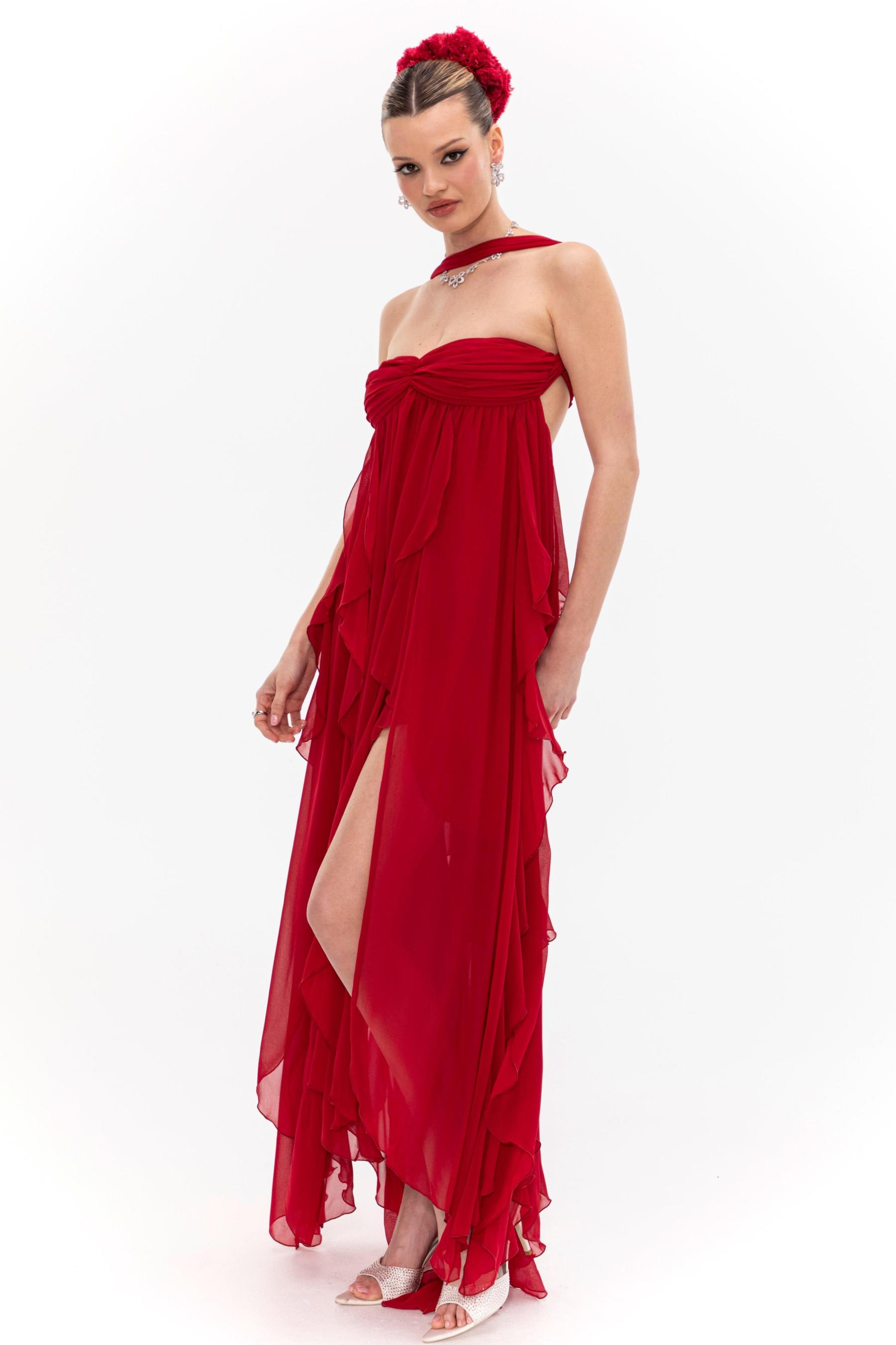 Chiffon Off-Shoulder Slit Maxi Dress