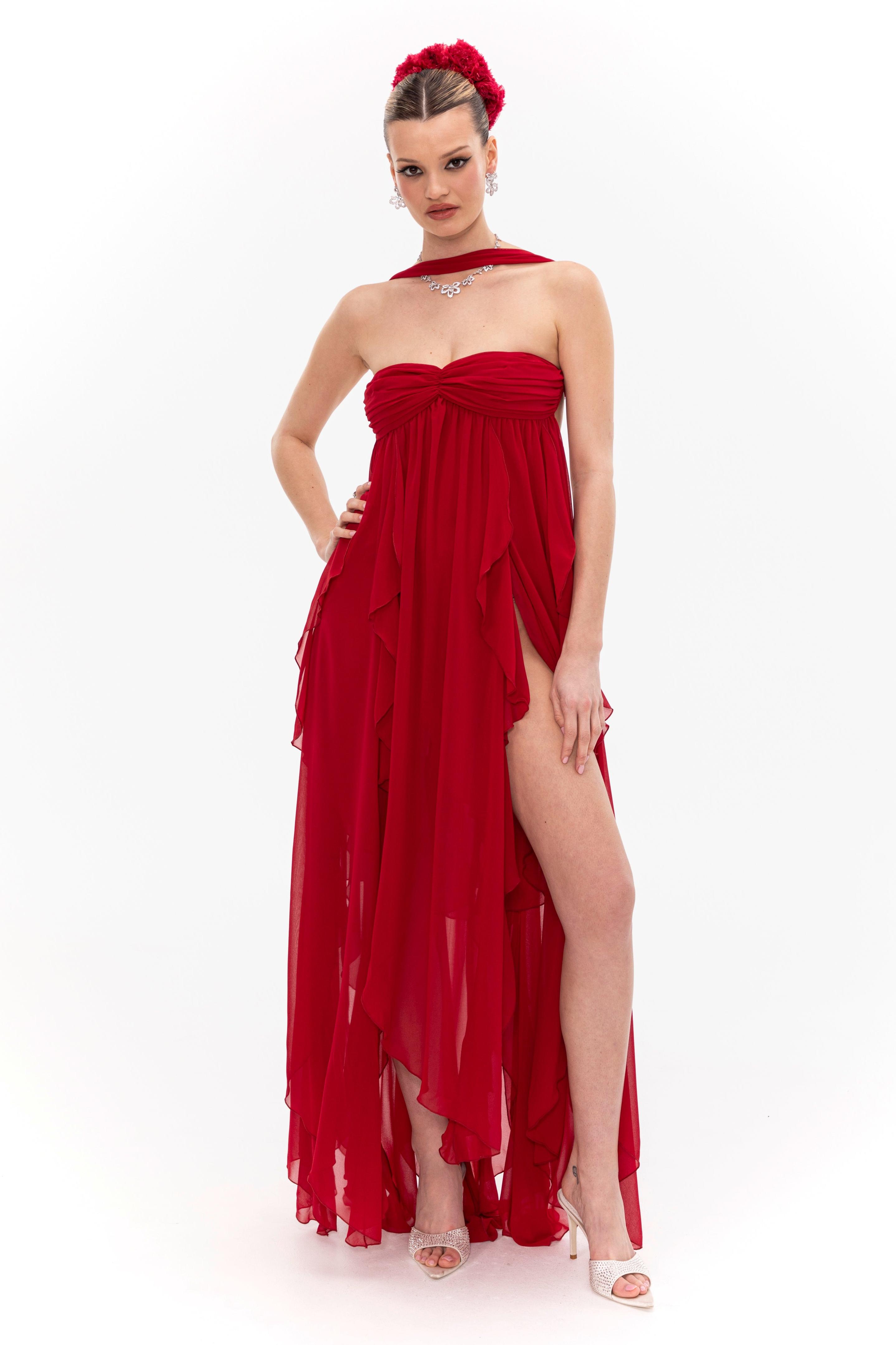 Chiffon Off-Shoulder Slit Maxi Dress