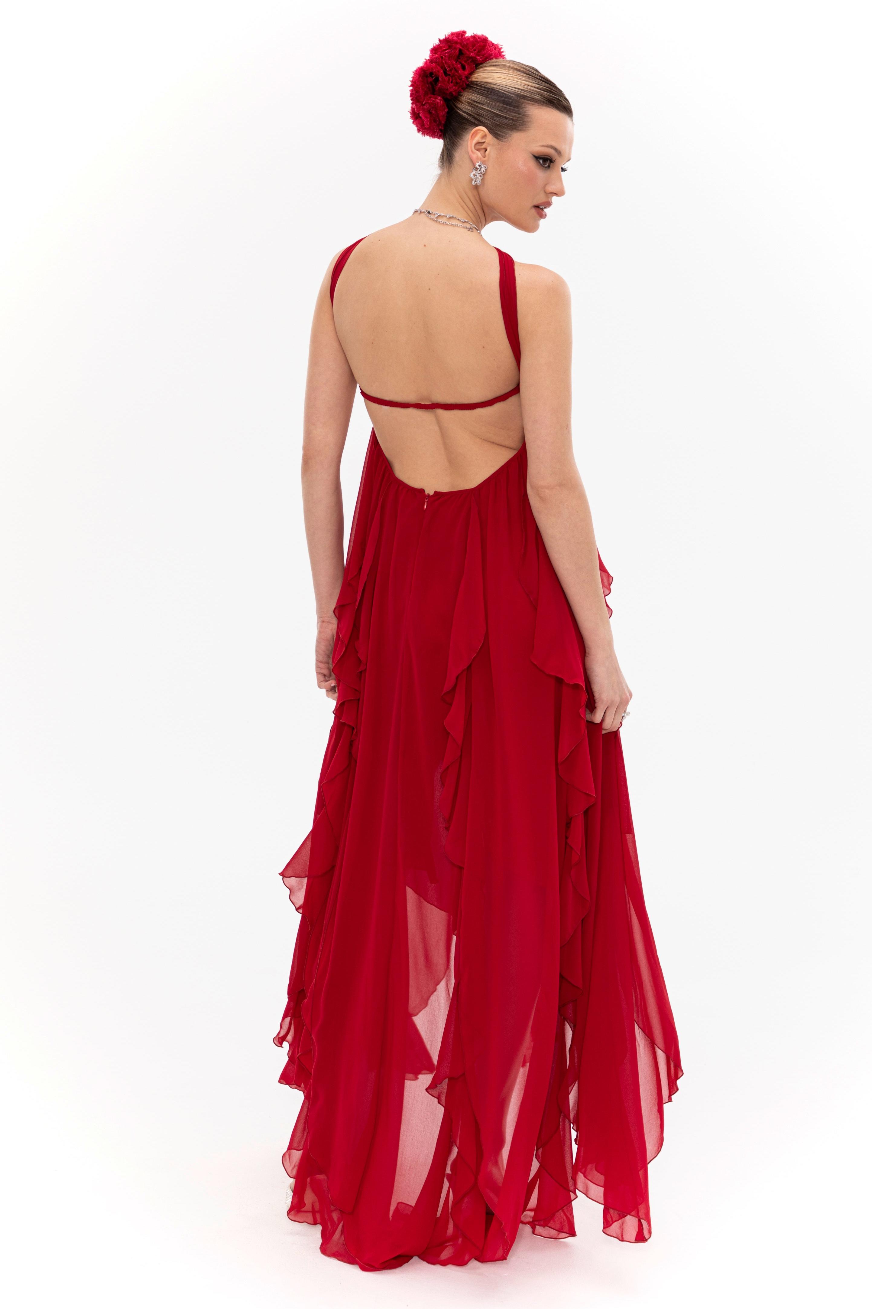 Chiffon Off-Shoulder Slit Maxi Dress