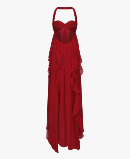 Chiffon Off-Shoulder Slit Maxi Dress