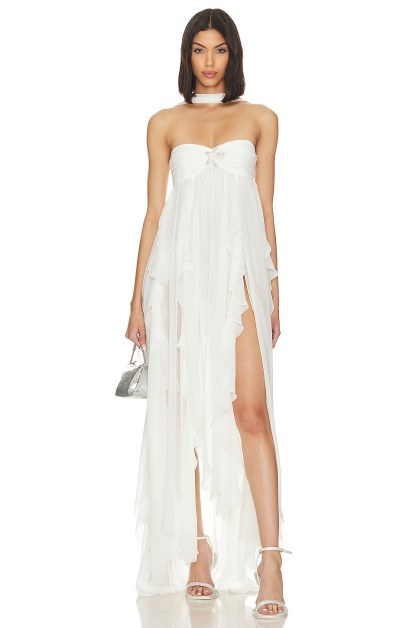Chiffon Off-Shoulder Slit Maxi Dress