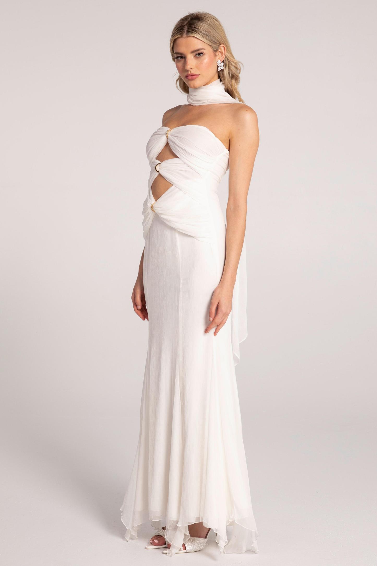 Solid Cut-Out Off-Shoulder Maxi Dress