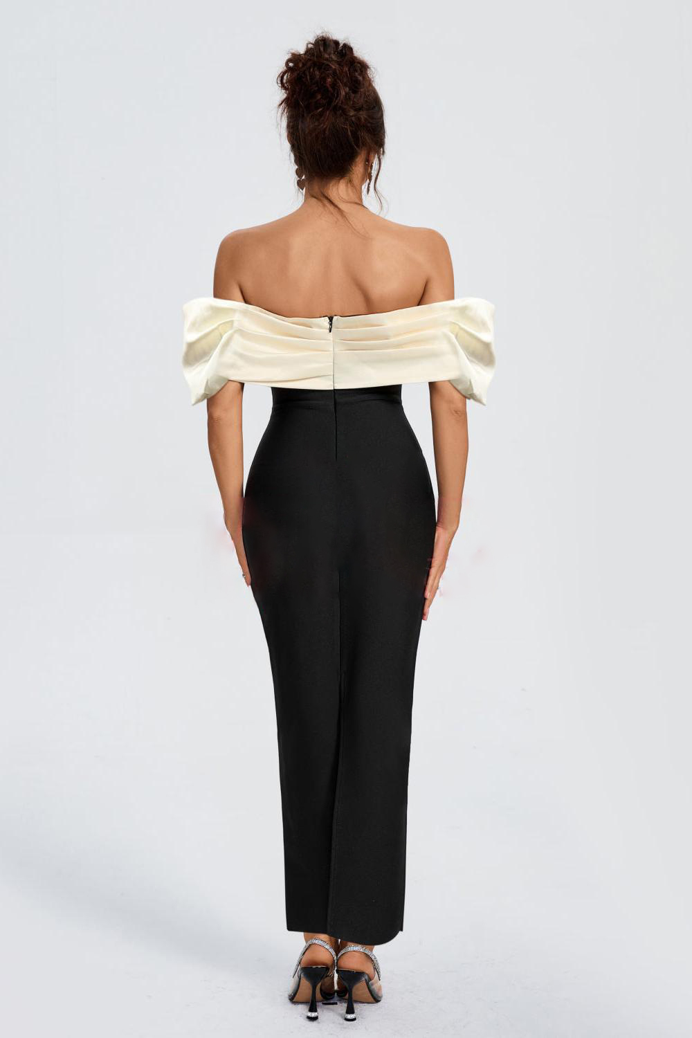 Bandage Contrast Color Off-Shoulder Maxi Dress