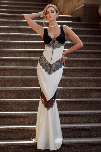 Lace Splicing Bandage Contrast Color Maxi Dress