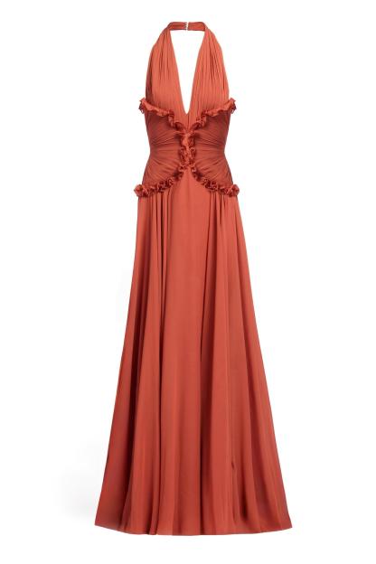 Chiffon V-Neck Frill Maxi Dress