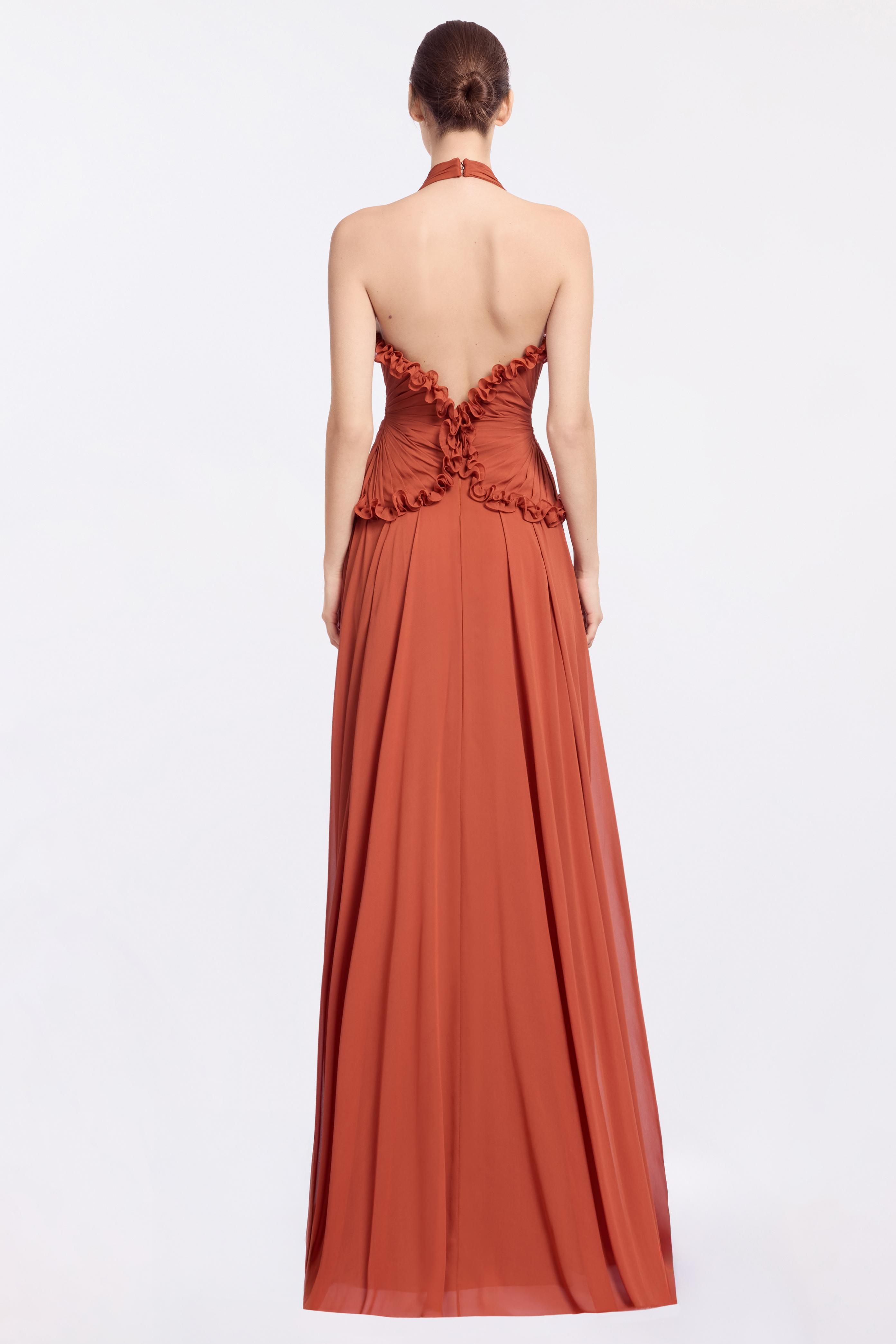 Chiffon V-Neck Frill Maxi Dress