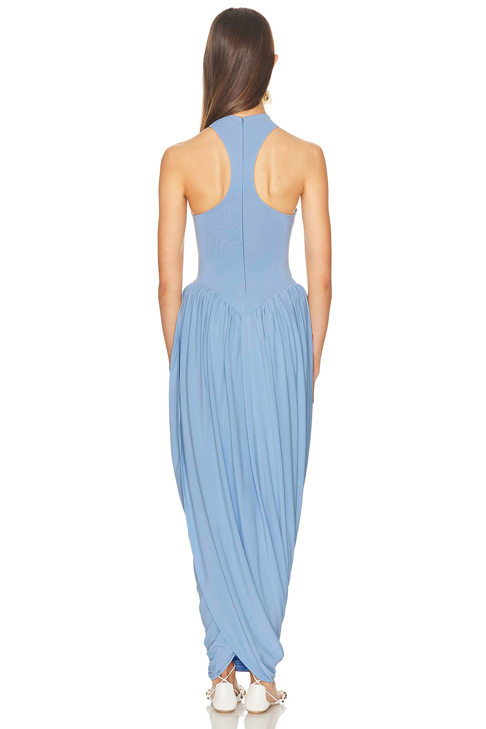 Solid Sleeveless Gathering Maxi Dress