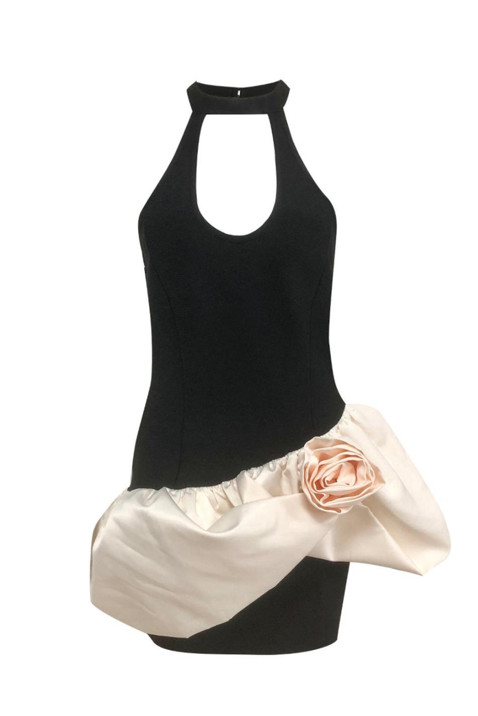 3D Flower Contrast Color Bandage Mini Dress