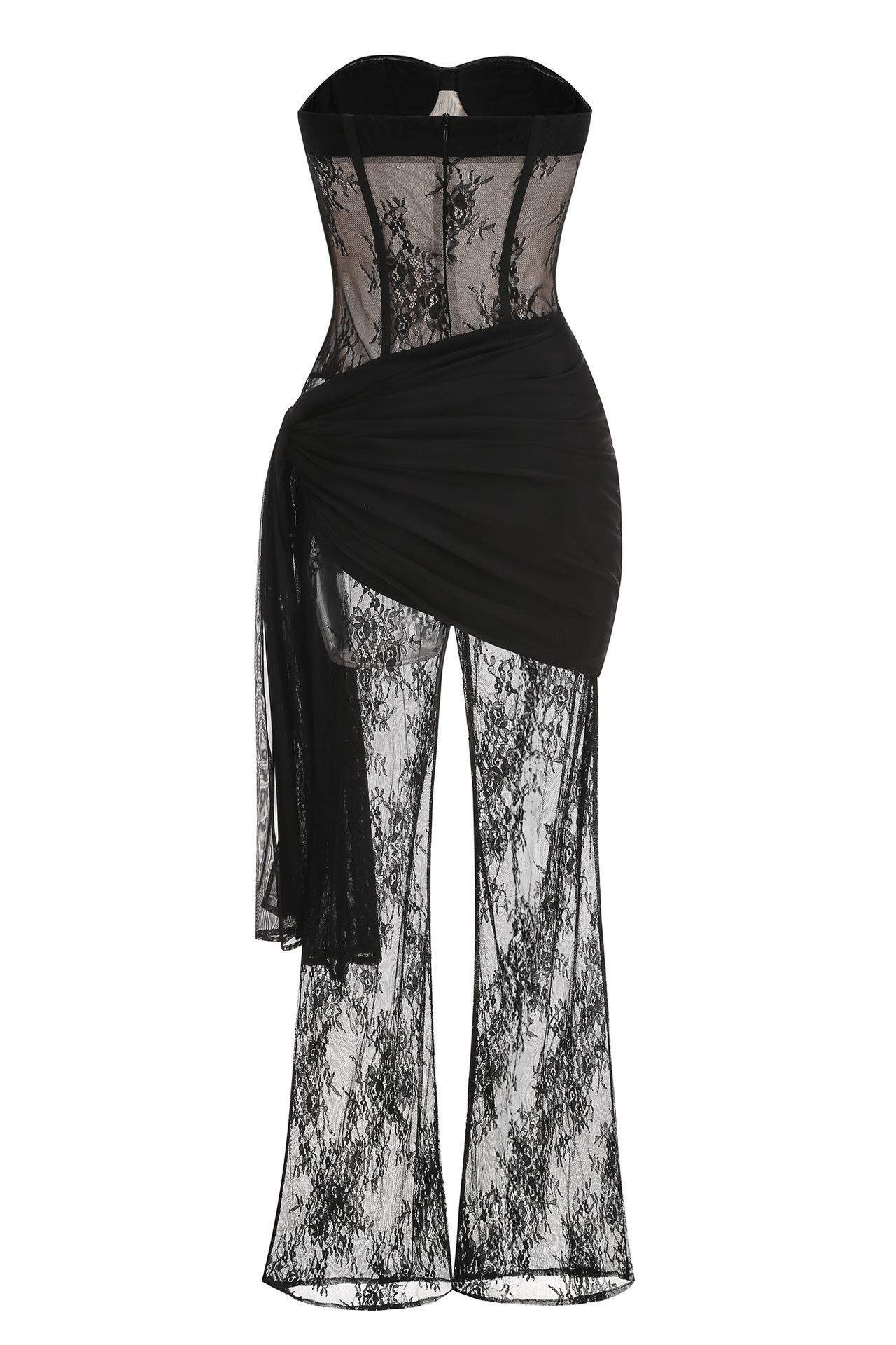 Lace Off-Shoulder See-Through Jumpsuit