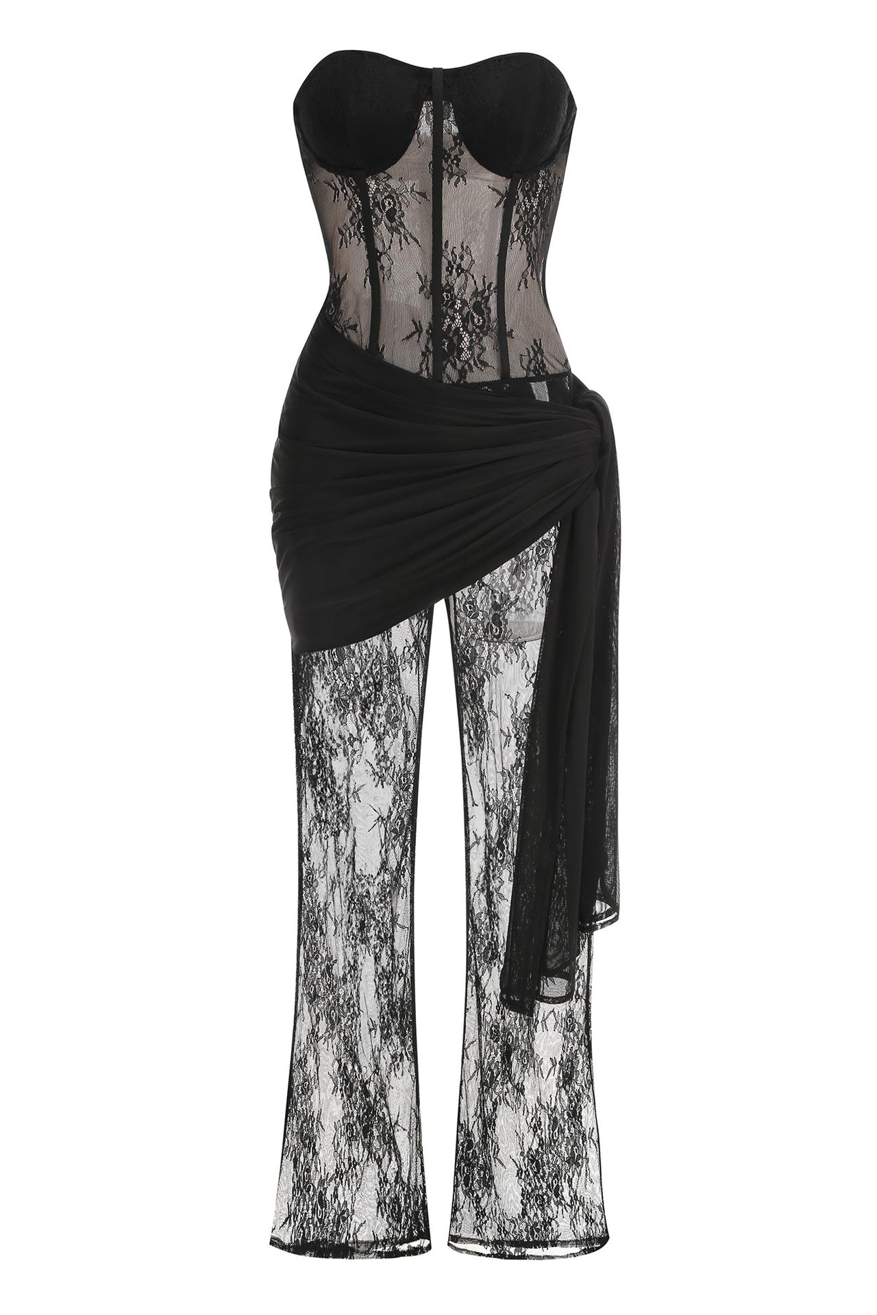 Lace Off-Shoulder See-Through Jumpsuit