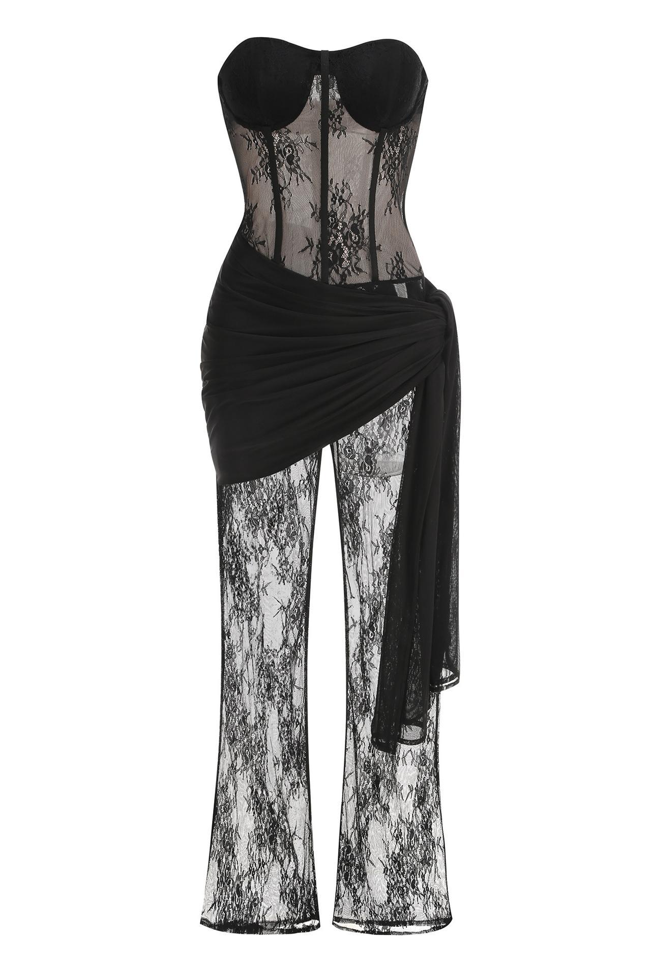 Lace Off-Shoulder See-Through Jumpsuit