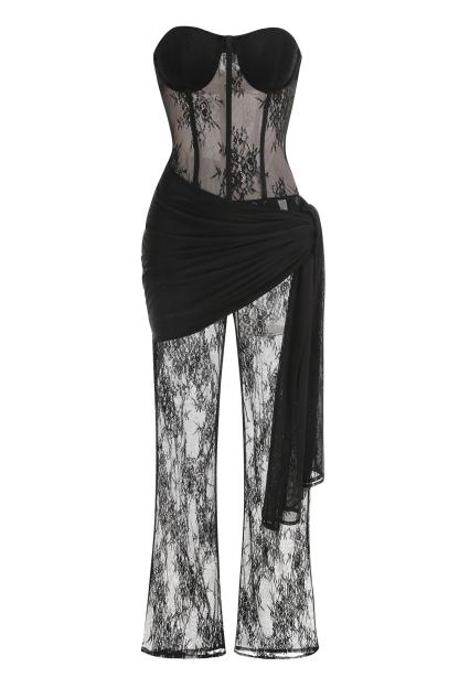 Lace Off-Shoulder See-Through Jumpsuit