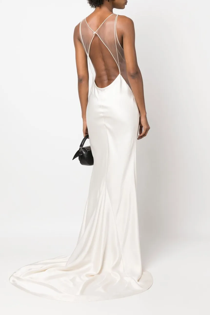 Satin Splicing Mesh Sleeveless Maxi Dress