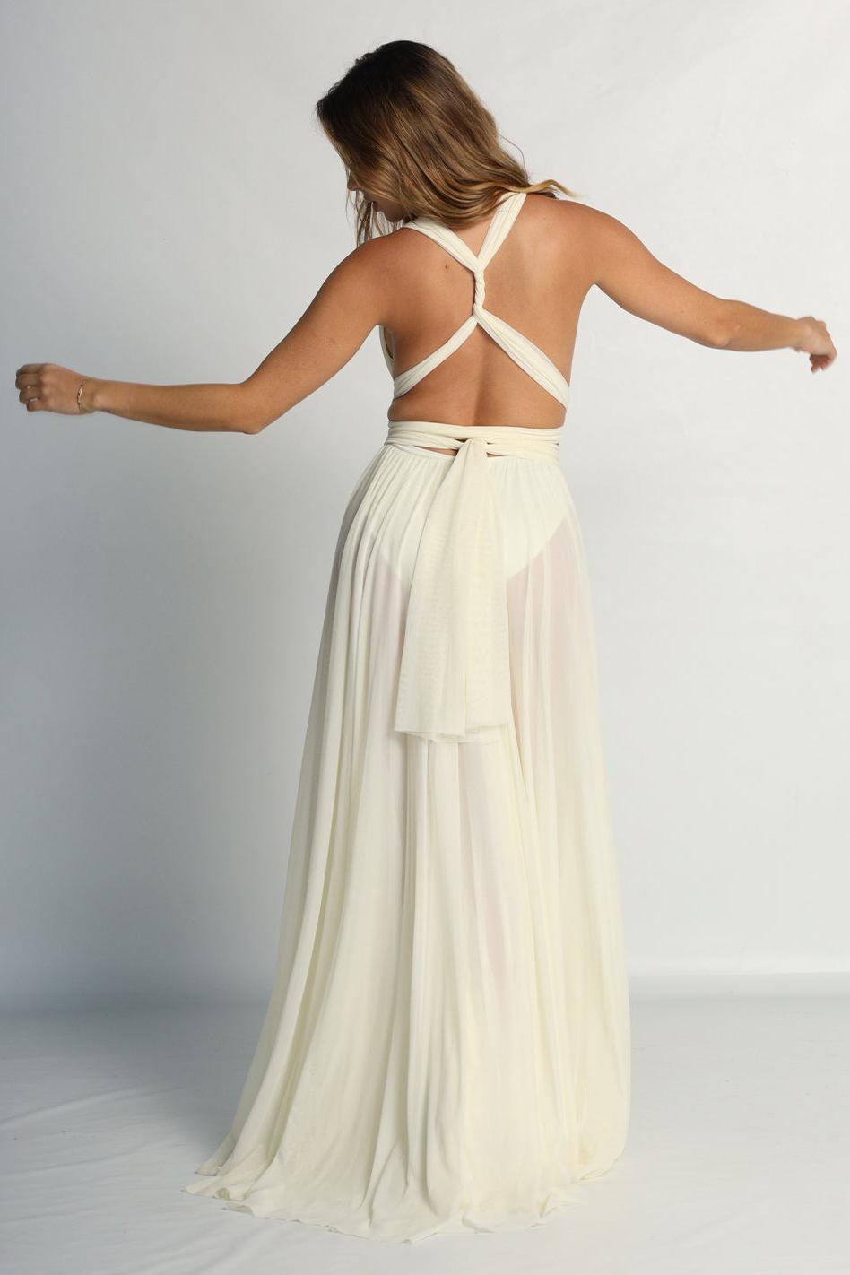 Chiffon Lace-Up Slit Maxi Dress