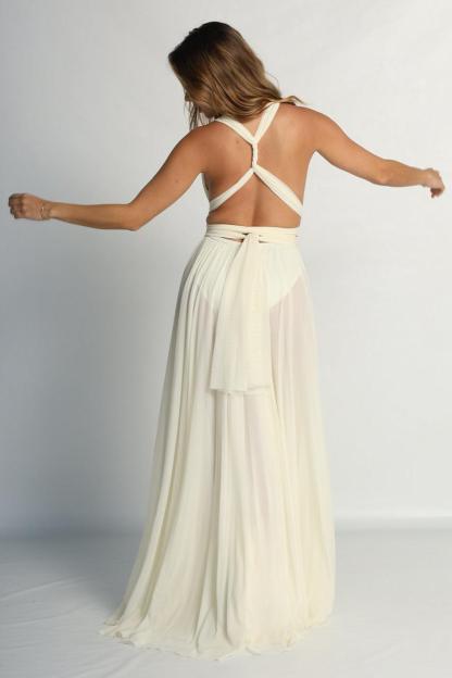 Chiffon Lace-Up Slit Maxi Dress