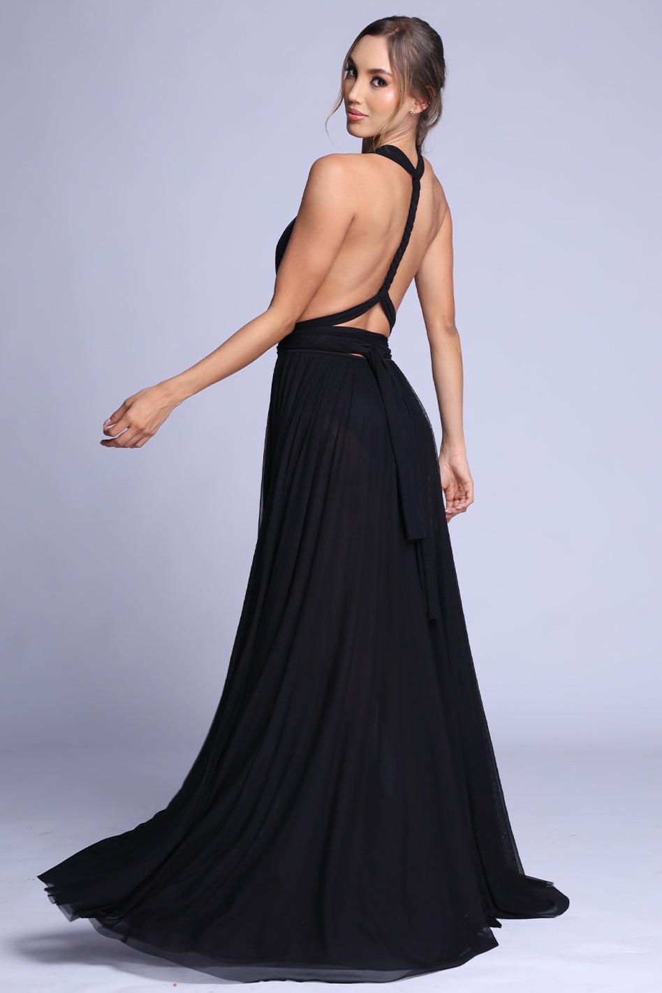 Chiffon Lace-Up Slit Maxi Dress