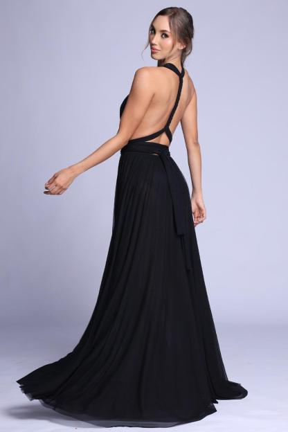Chiffon Lace-Up Slit Maxi Dress