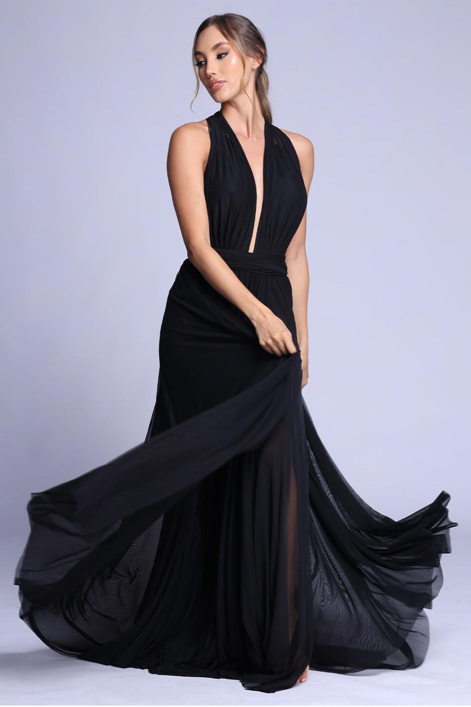 Chiffon Lace-Up Slit Maxi Dress